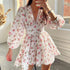 Spring Women Clothing Sweet Elegance Printed V neck Lace Waist Trimming Short Dress by Ragazza