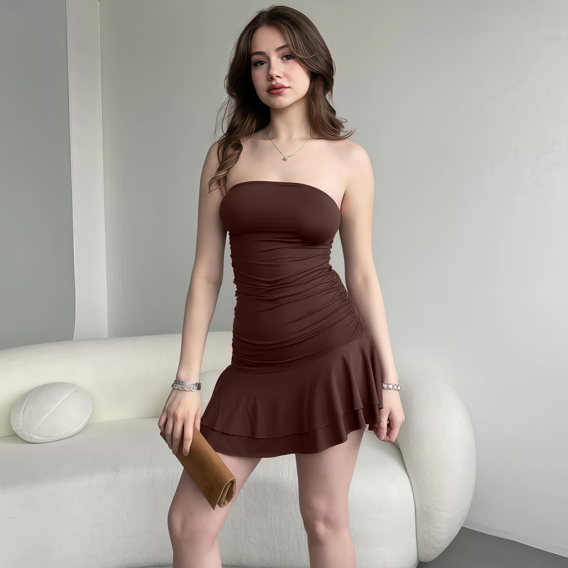 Summer Women Clothing Sexy Slim Fit Ruffled Sheath Tube Top Dress by Ragazza