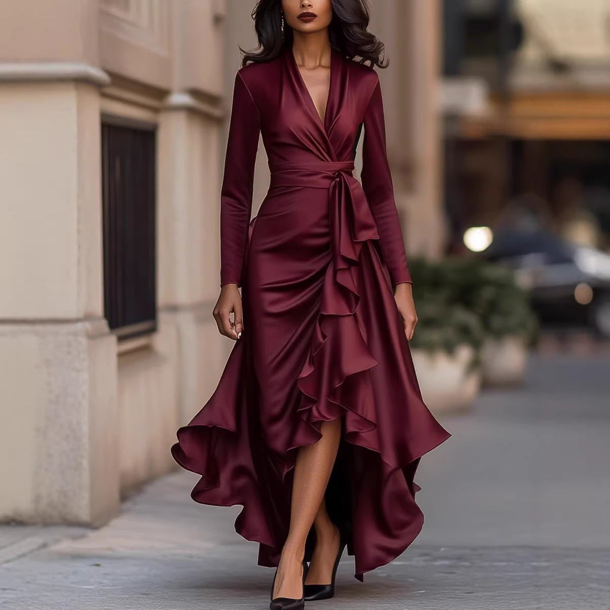 Women Clothing Elegant Ruffled Waist Slimming Maxi Dress Dress by Ragazza