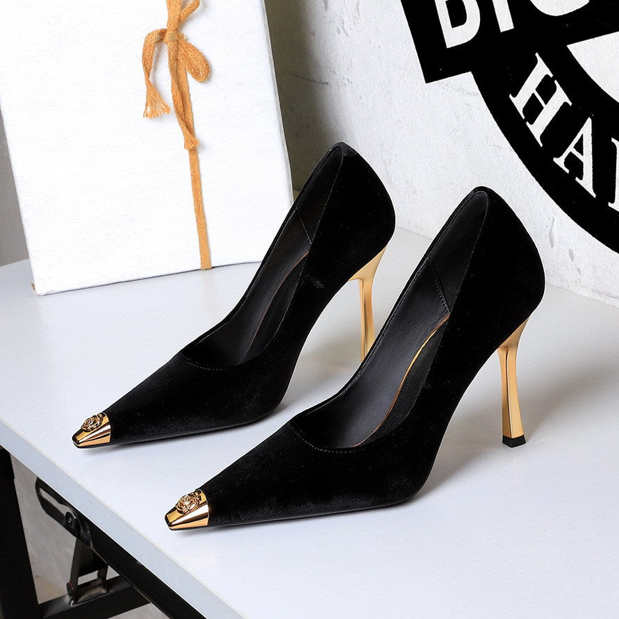 Cocktail Metal Tilta Flip Plush Pointed Low Cut Slip on Stiletto Heel Not Tired Feet Pumps  DestGlow