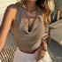 Spring Summer Women Clothing Hollow Out Cutout out Woolen Halter Waist Exposure T shirt by Ragazza
