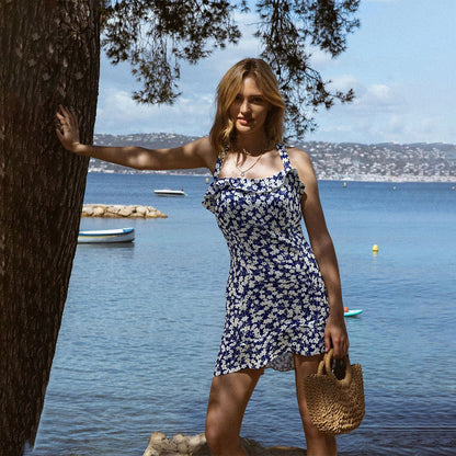 Summer Women Dress Vintage Floral Halter Suspender Slim Slimming Vacation Dress  DestGlow