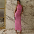 Women Clothing Solid Color Halter Sexy Backless Pleated Mesh Elegant Dress for Women by Ragazza