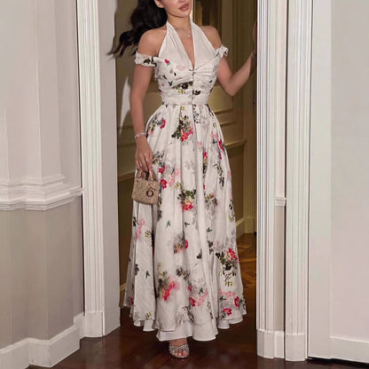 Spring Summer Women Clothing Chiffon Floral Print Casual Dress  DestGlow