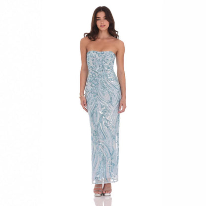 Cocktail Goddess Women Embroidered Floral Sequined Evening Dress Tube Top Fishtail Group Slim Dress by Ragazza
