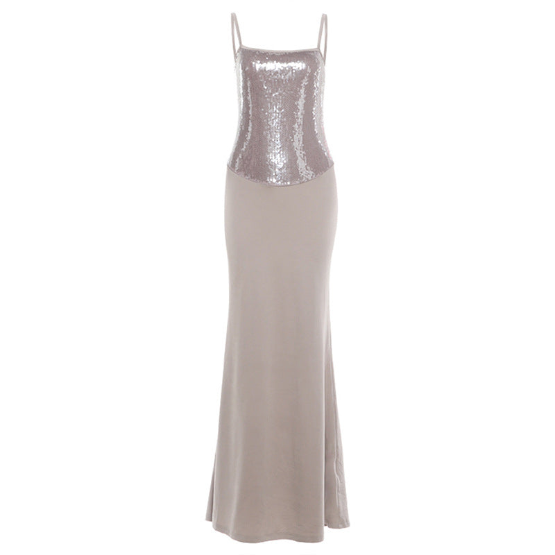 Autumn Winter Women Sexy Sling Sequin Backless Tube Top Slim Maxi Dress for Women by Ragazza
