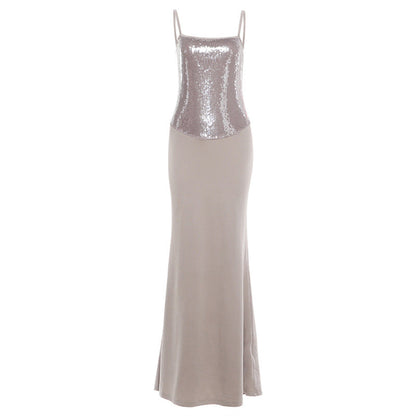 Autumn Winter Women Sexy Sling Sequin Backless Tube Top Slim Maxi Dress for Women by Ragazza