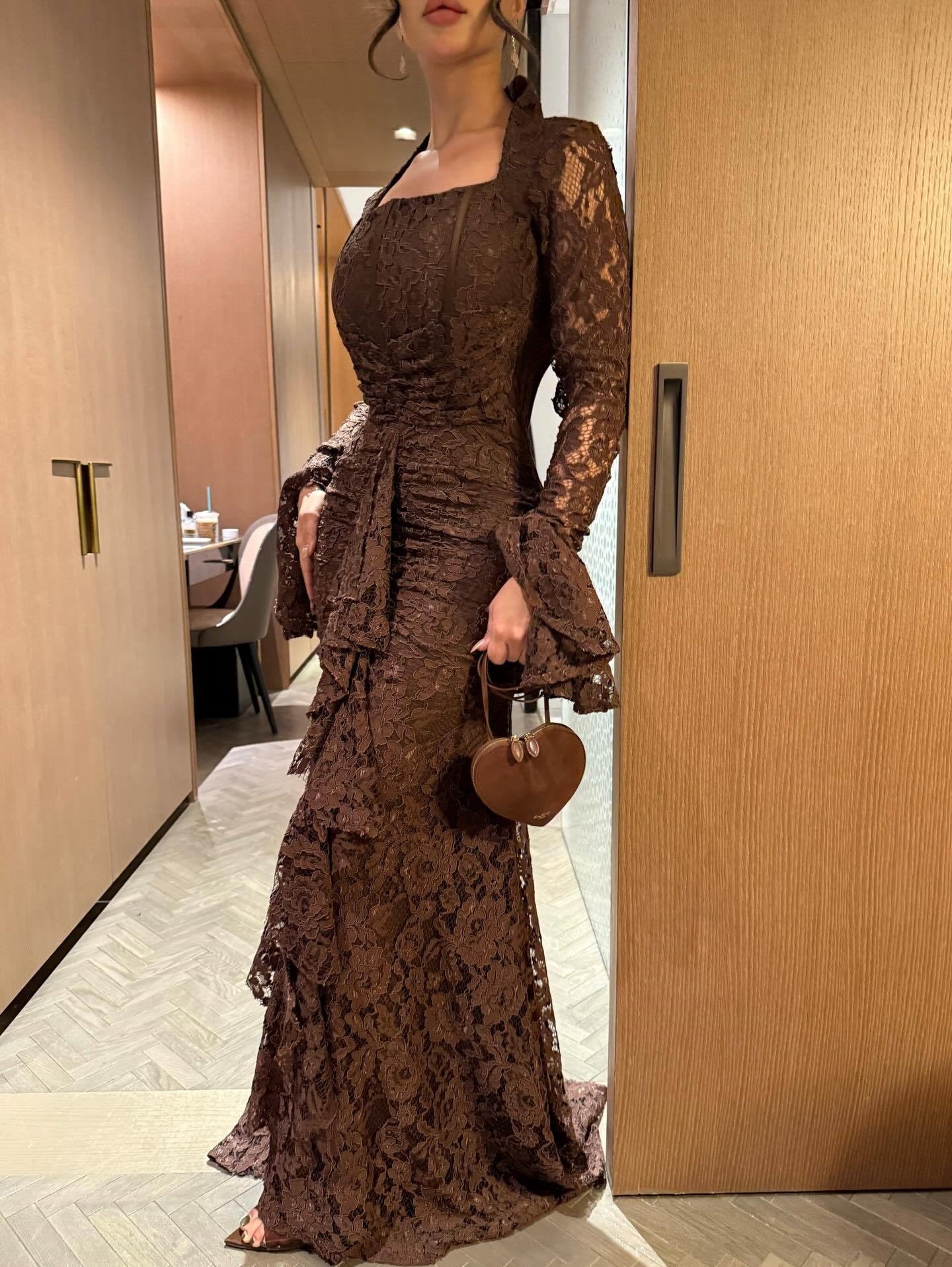 Autumn Women Clothing Elegant Lace Swing Evening Dress  DestGlow