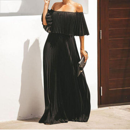 Spring Summer Women Clothing Sexy off-Shoulder Tube Top Folding Chiffon Party Formal Dress by Ragazza