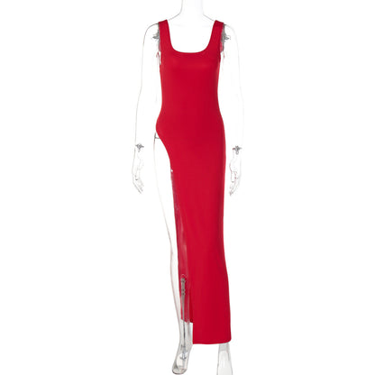 Women Clothing Summer Street Shooting Personality Slim Fit Split Shoulder Strap Dress by Ragazza