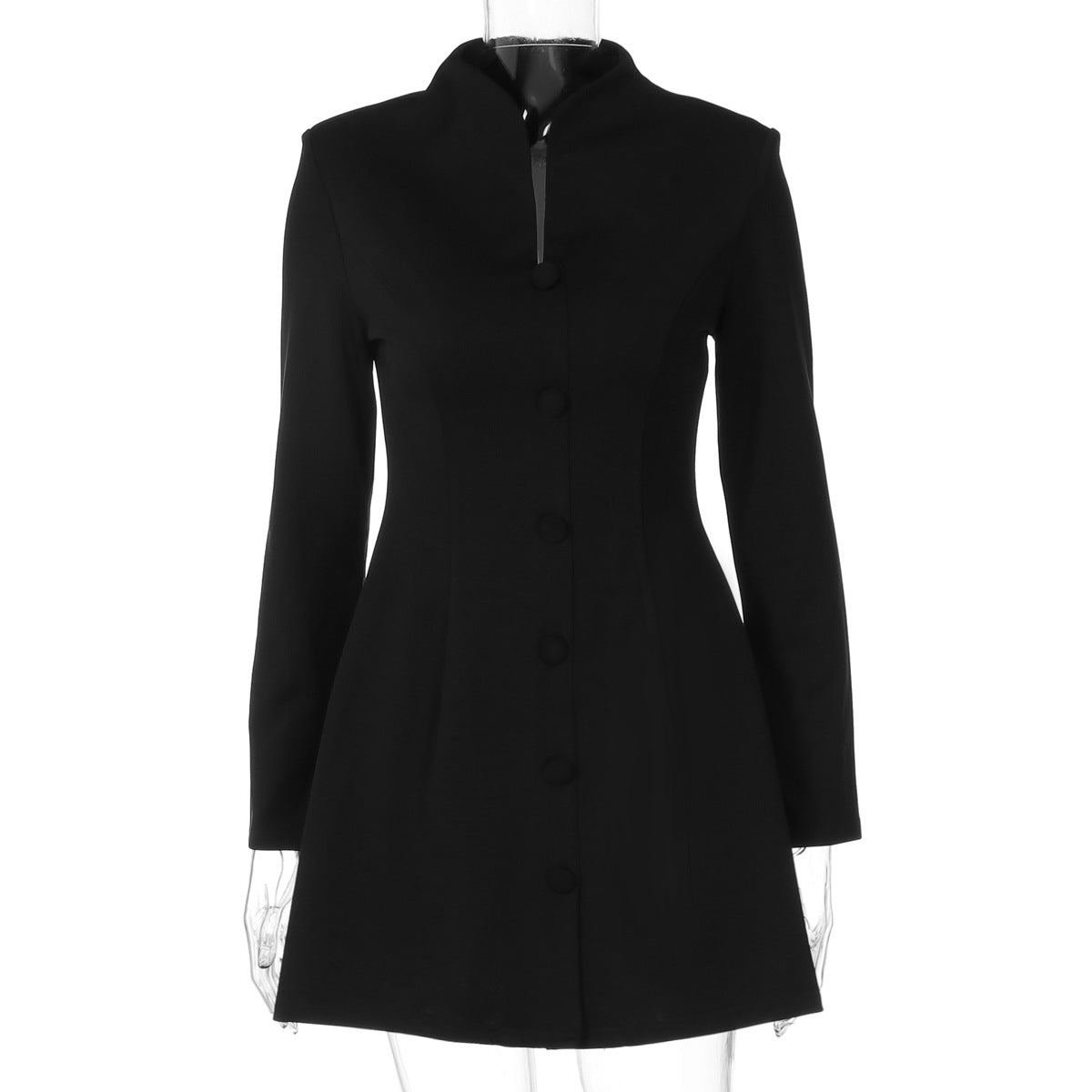 Women Clothing Autumn Chinese Stand Collar Elegant Cardigan Buckle Waist Slimming Dress by Ragazza