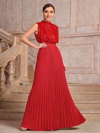 Sequined Backless High Waist Pleated Dress Women Summer Elegant Dress by Ragazza