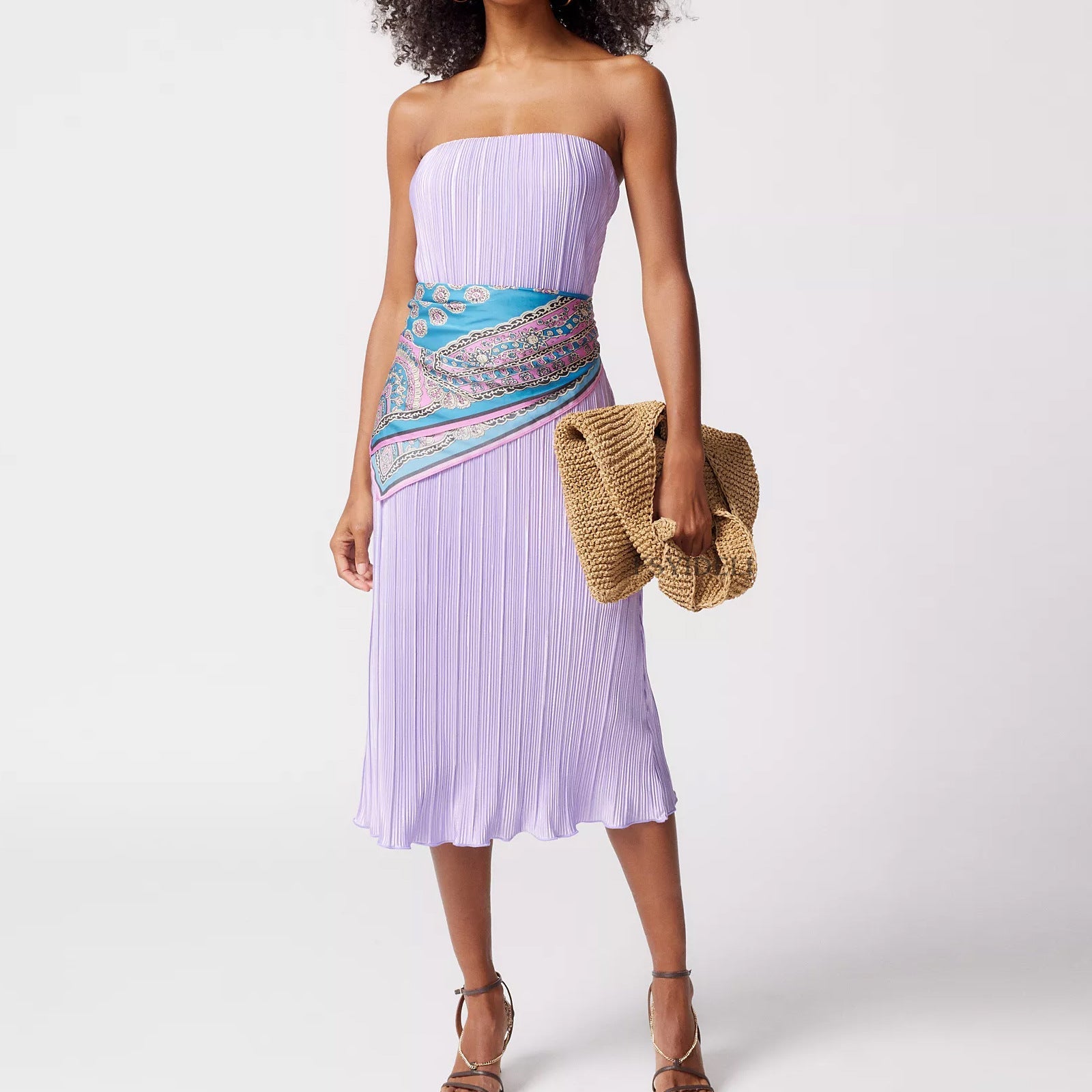 Solid Color Pleated Tube Top Backless Maxi Dress Summer Casual Loose Dress Women by Ragazza