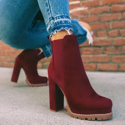 Round Head Leopard Print Chunky Heel Short Knight Boots Women High Heel Elastic Band Sleeve Suede Boots  DestGlow