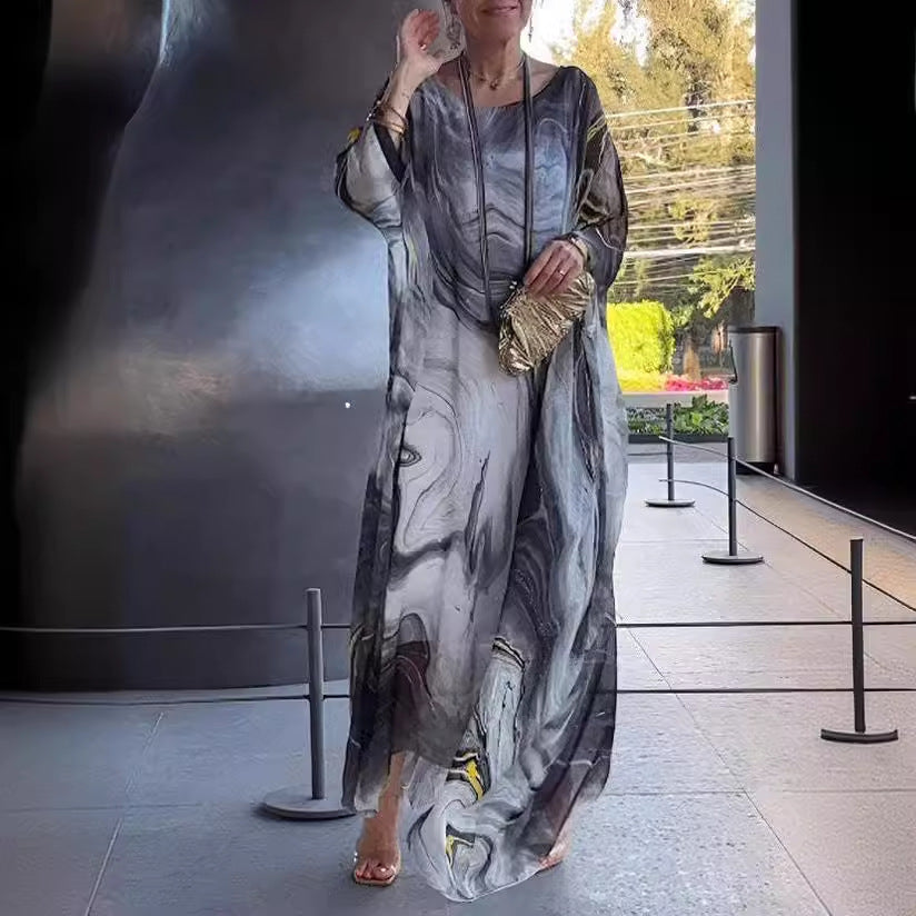 Summer New America Elegant Office Chiffon Printed Dress Marble Texture by Ragazza