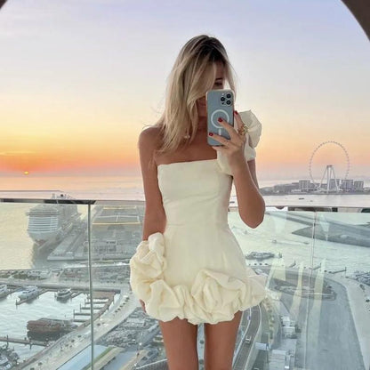 Women Clothing Dress Ruffled Bud Waist Dress One Shoulder Tube Top Hip Dress