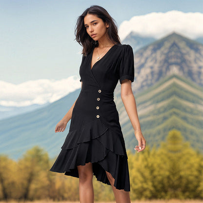 Summer Women Clothing Solid Color Irregular Asymmetric Slim Fit Dress  DestGlow