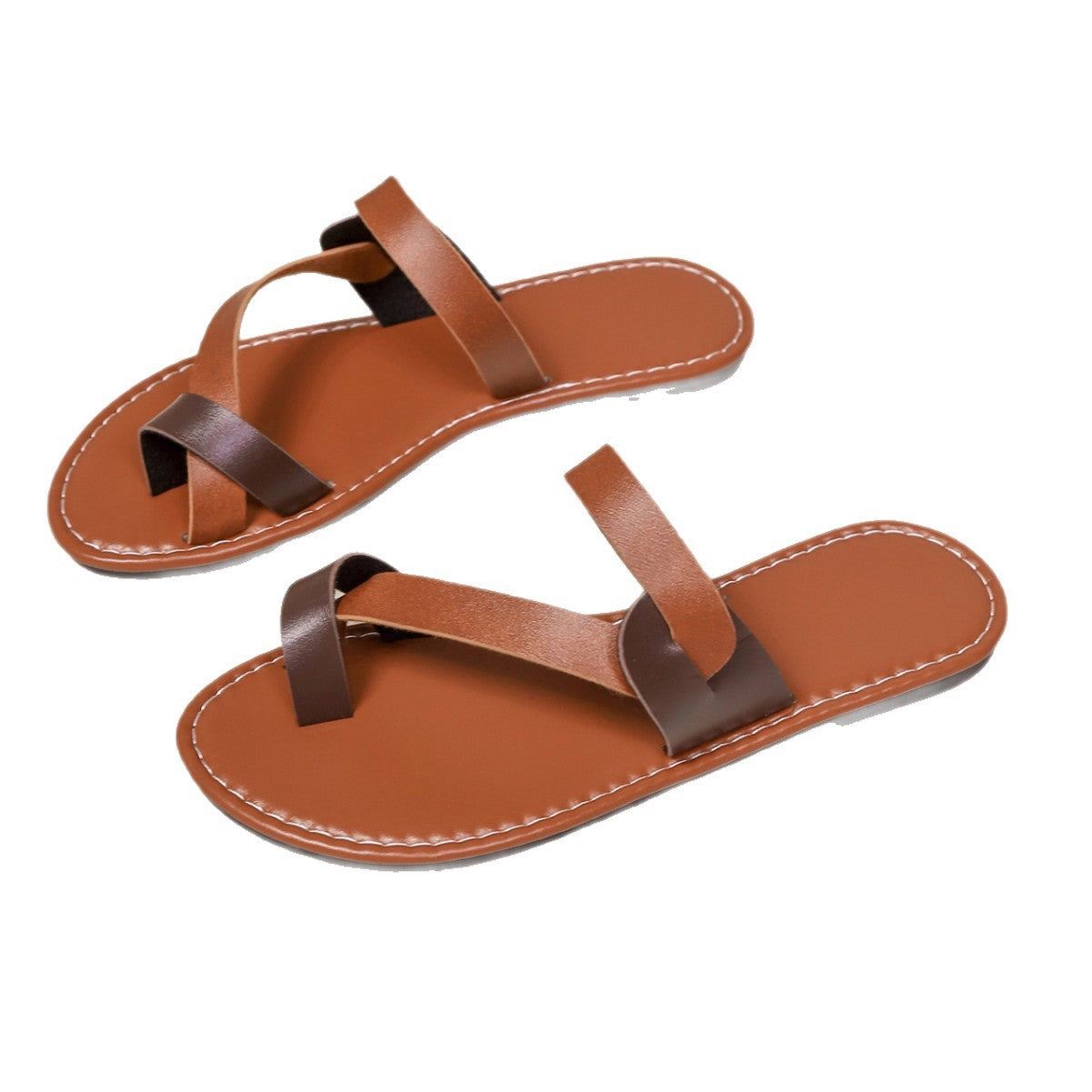 Color Matching Toe Covering Flat Bottom Slippers Women Summer Retro Outerwear Lightweight Beach Slippers  DestGlow