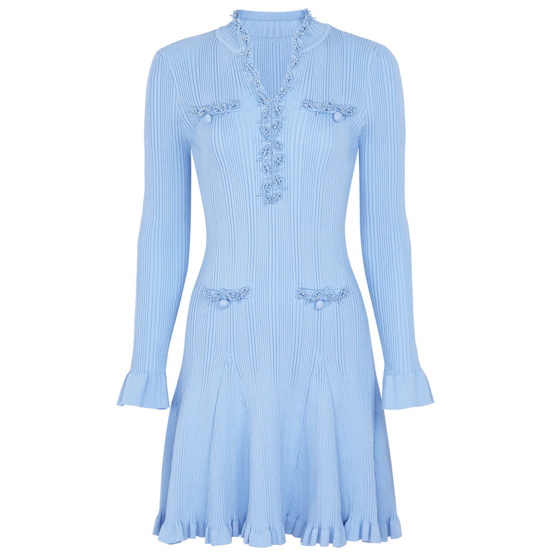 Spring Autumn Fashionable Knitted Heavy Industry Beaded Slim Fit Slimming Long Sleeves Dress by Ragazza