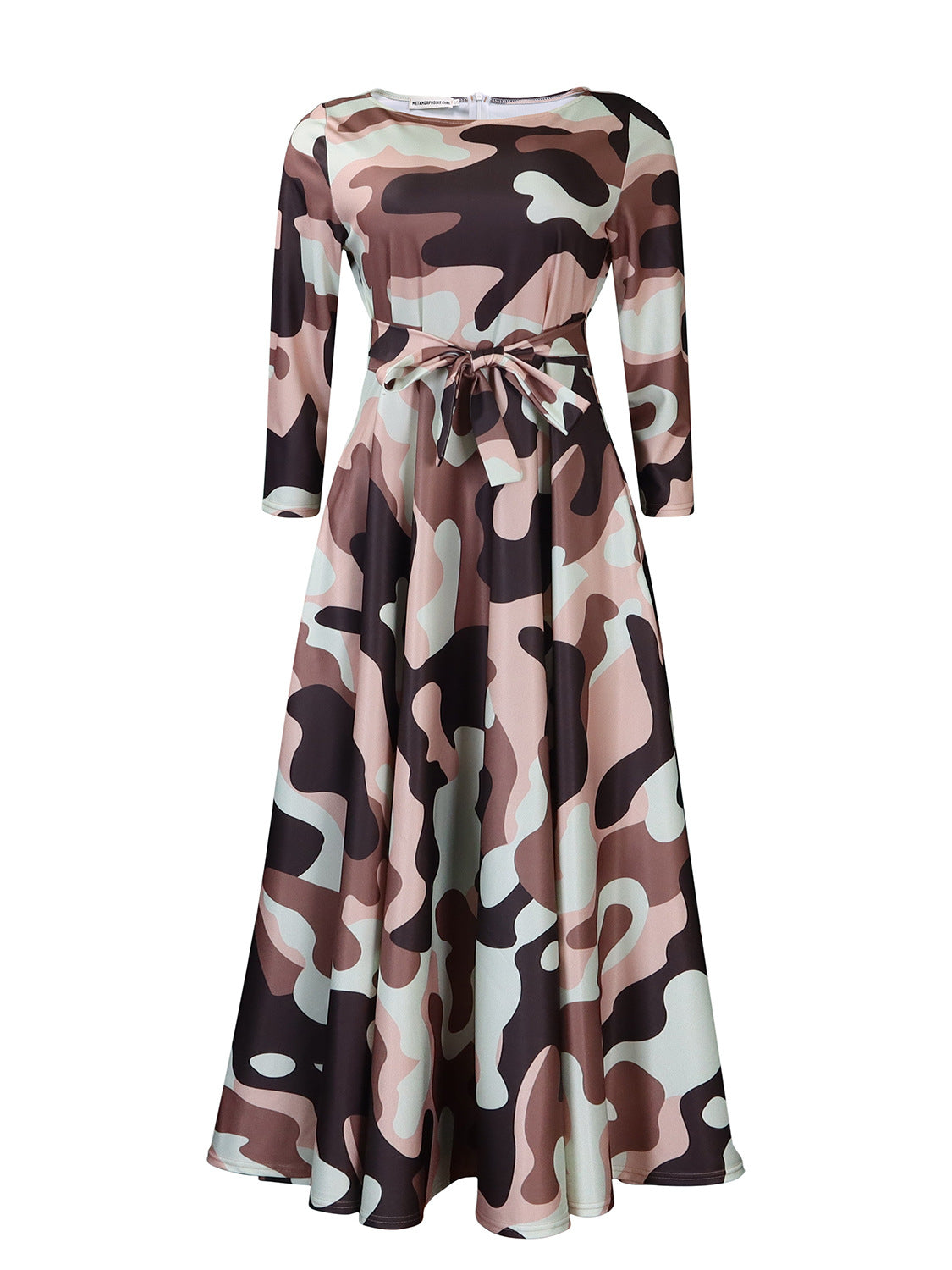 Women Clothing Spring Elegant Graceful Printed Lace up Large Dress by Ragazza