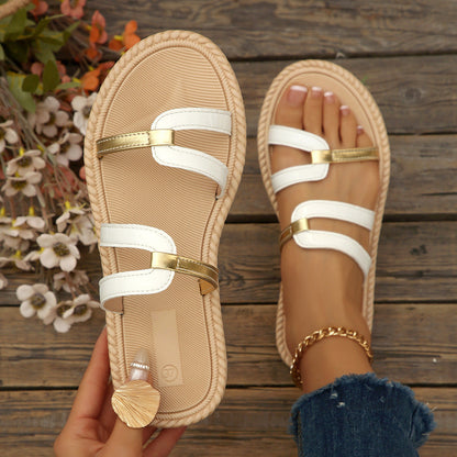 Summer Color Matching Hollow Out Cutout out Platform Slippers Women Flat Beach Slippers  DestGlow