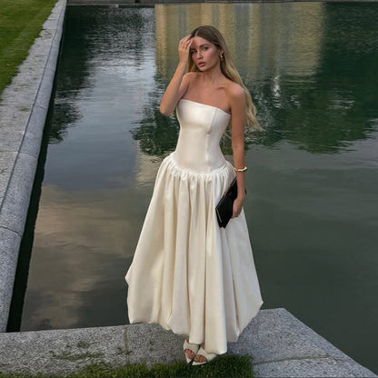 Sexy Tube Top Dress Elegant Sexy Hepburn off Shoulder Puffy Dress  DestGlow