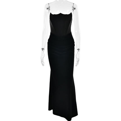 Sexy Elegant Tube Top Package Hip Maxi Dress Solid Color Stitching Sleeveless Slim Fit Dress by Ragazza