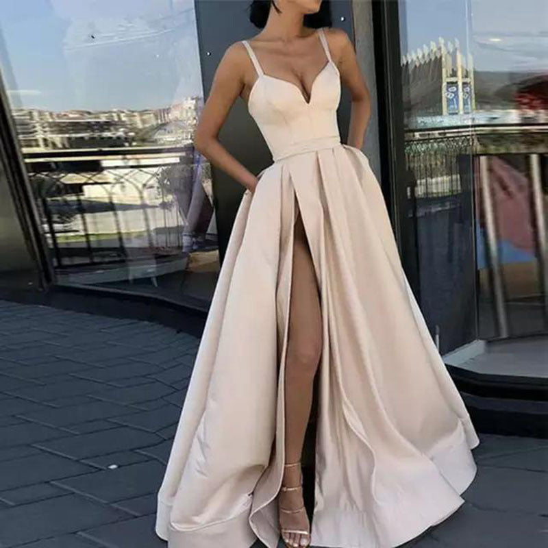 Satin Wedding Dress Spring Bridal Wedding Tube Top Slimming Simple Floor-Length Banquet Dress by Ragazza