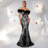 High End Affordable Luxury off Shoulder Ruffled Evening Dress Silver Sequined Slim Fit Slimming Dinner Party Fishtail Dress  DestGlow