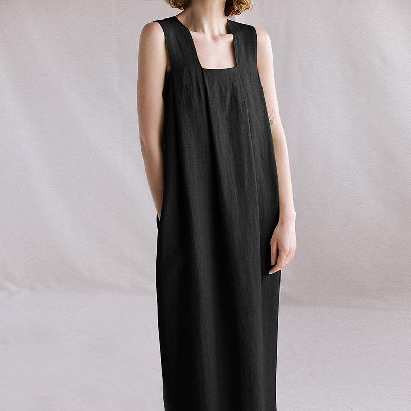 Ramie Sleeveless Maxi Dress Spring Summer French Design Loose Linen Cotton Linen Square Collar Cami Dress by Ragazza