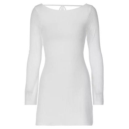 Sexy Street Shooting Solid Color Minimalist Long Sleeve Sexy Big Backless Tied Dress by Ragazza