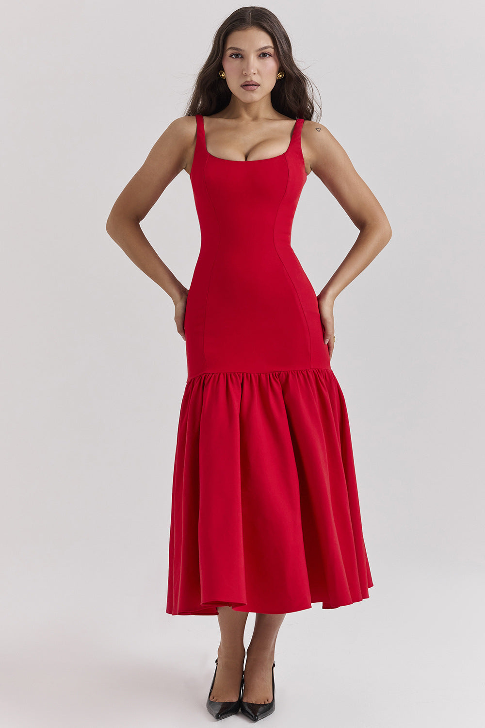 Summer Square Collar Cut Ballet Sheath Fitted Waist Fishtail Strap Dress for Women Elegant Bubble Dress Women by Ragazza