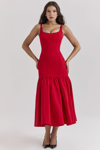 Summer Square Collar Cut Ballet Sheath Fitted Waist Fishtail Strap Dress for Women Elegant Bubble Dress Women by Ragazza