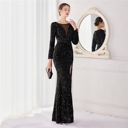 Cocktail Elegant Long Long Sleeve Sequined Atmosphere Fishtail Evening Dress by Ragazza