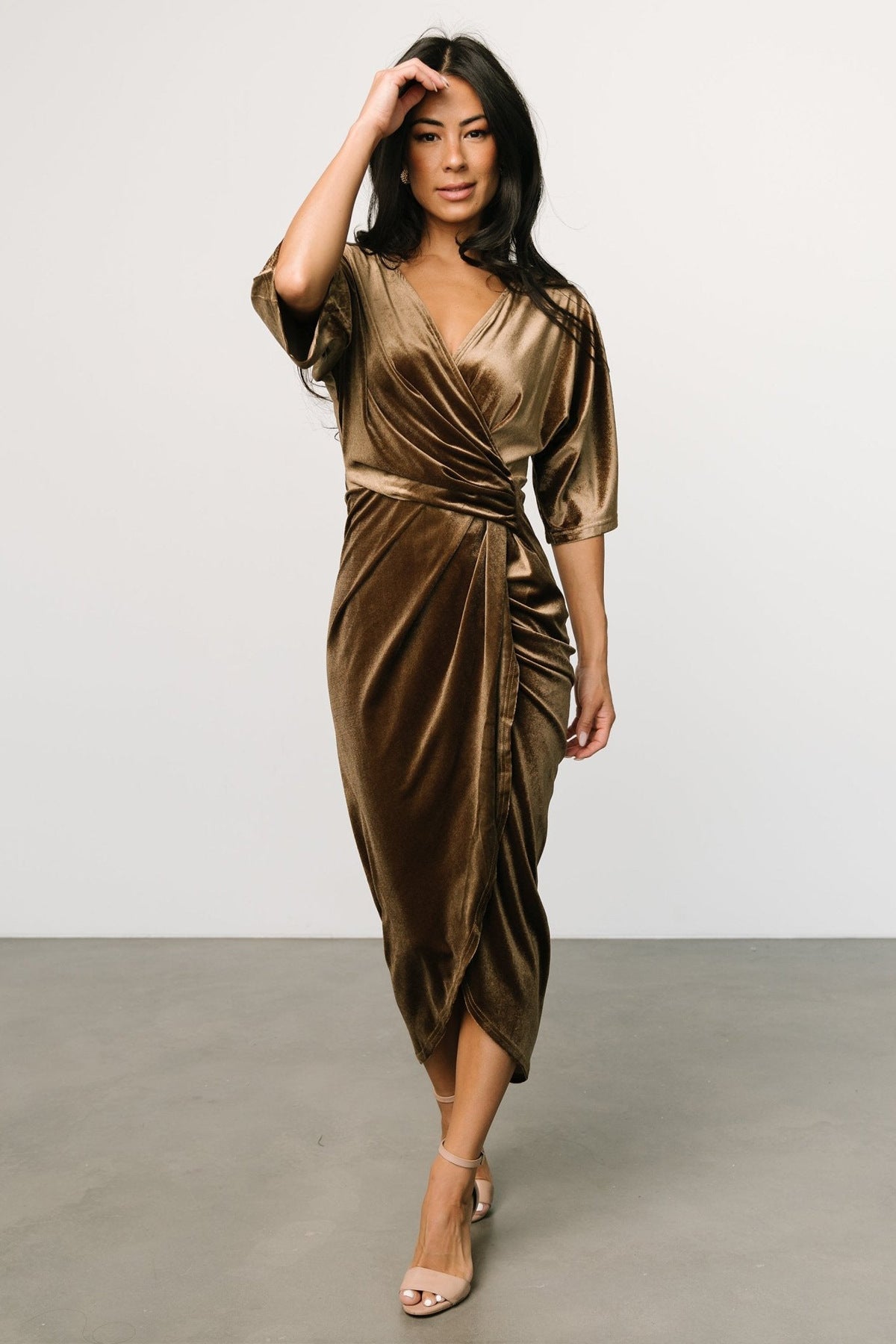 Pleuche Dress V neck Sexy Asymmetric Dress Evening Dress by Ragazza