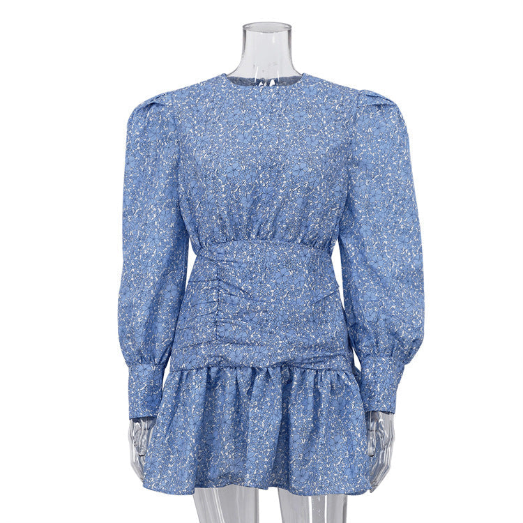 Women Clothing Spring Printed Floral Dress Long Sleeve Cinched Pleated Casual Dress by Ragazza