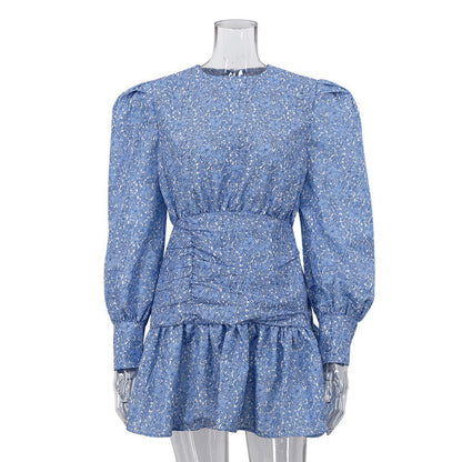 Women Clothing Spring Printed Floral Dress Long Sleeve Cinched Pleated Casual Dress by Ragazza