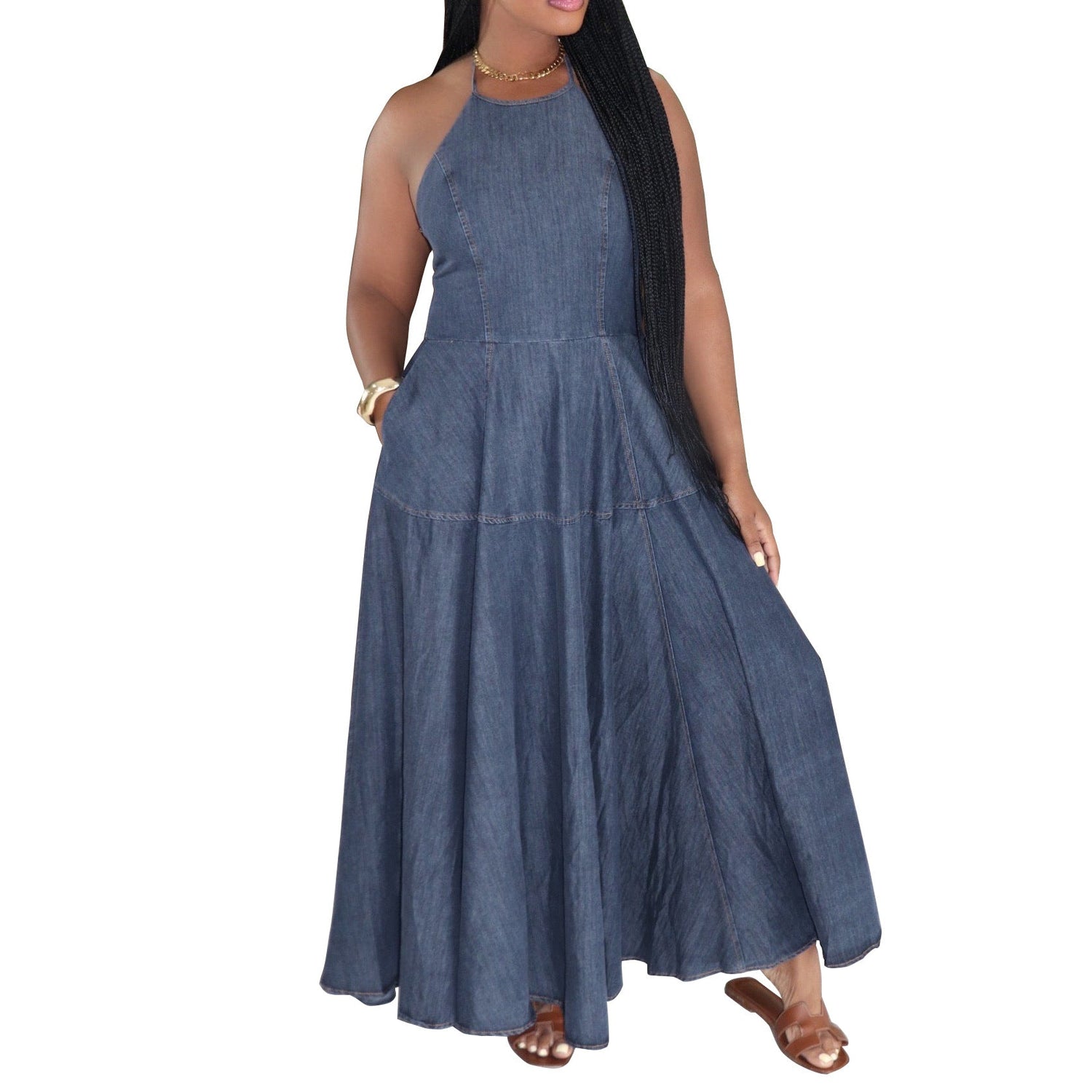 Women Clothing Denim Dress Sleeveless Dress for Women Maxi Dress  DestGlow