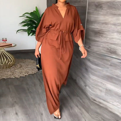 Autumn Women Clothing Casual Stand Collar Split Dress Solid Color Dress by Ragazza
