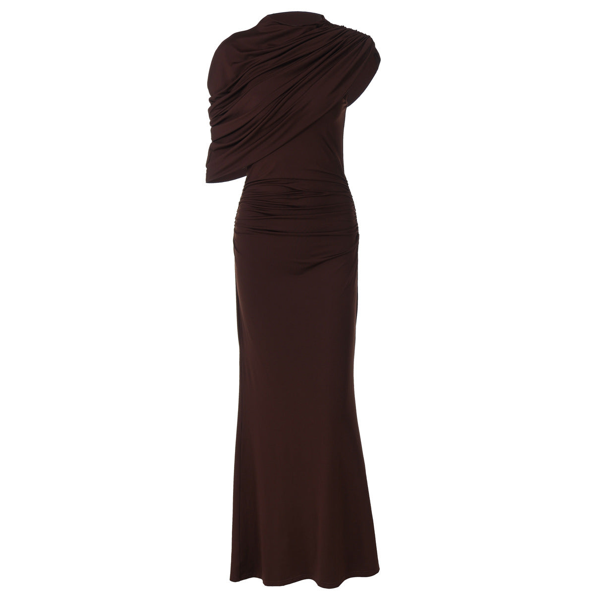 Women Clothing Summer Oblique Shoulder Design Skinny Sheath Pleated Irregular Asymmetric Dress by Ragazza