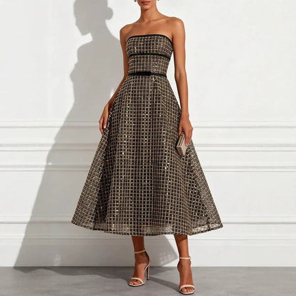 Spring Summer Sleeveless Wrapped Chest Sequ Dress Party Holiday Dress Women Clothing  DestGlow