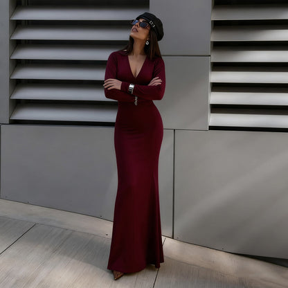 Autumn Winter Sexy Dress Solid Color Sheath Slim Slimming Dress by Ragazza