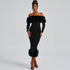 Women Clothing Autumn Winter Fur Collar off Neck Long Sleeve Slim Fit Evening Dress by Ragazza