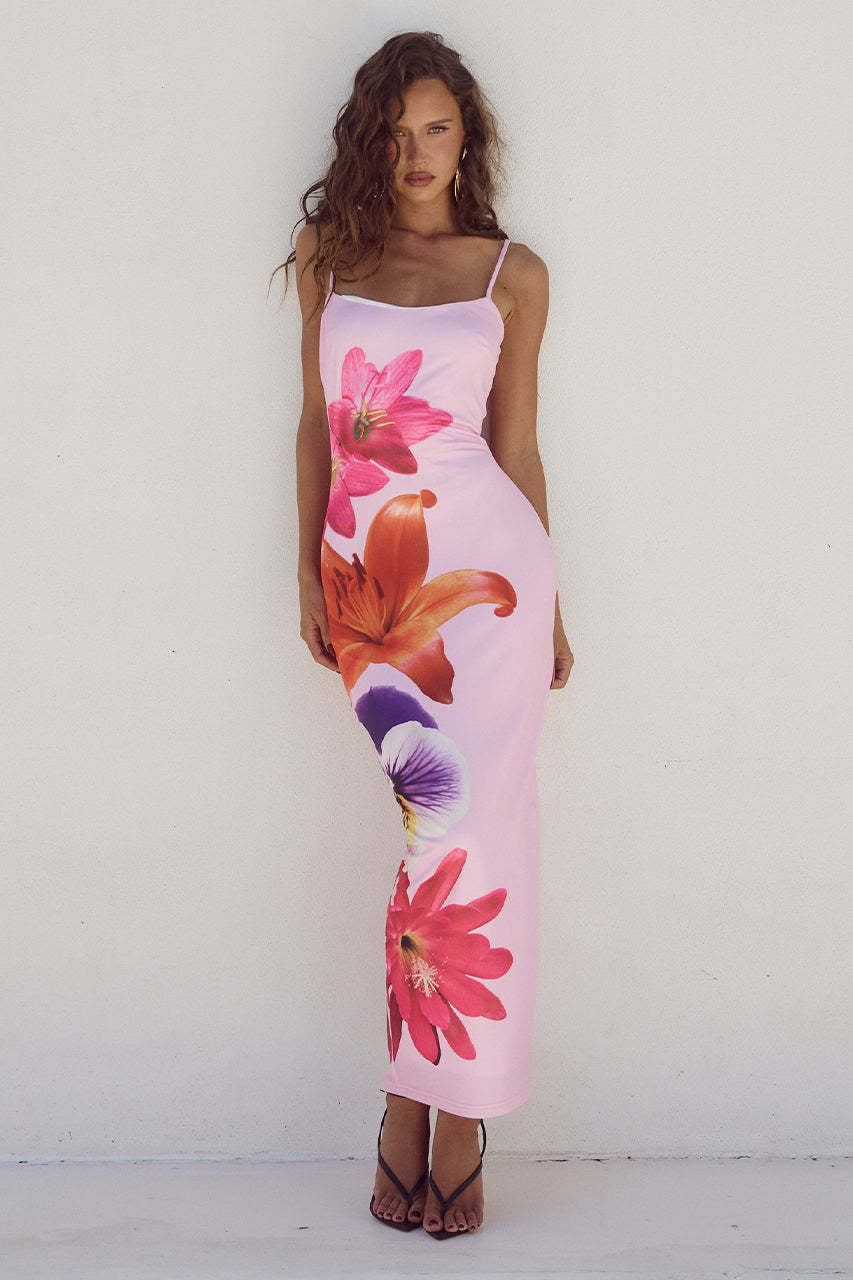 Summer Women Clothing Sexy Strap Floral Print Slim Fit Maxi Dress by Ragazza