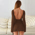 Women Clothing Autumn Solid Color Elegant Sexy Backless Long Sleeve Ribbon Dress Women by Ragazza