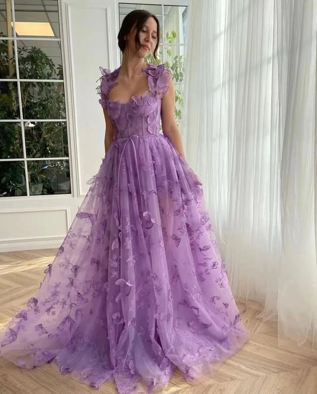 Women Wedding Dress Tulle Spaghetti Straps Sleeveless High Slit Bridal Party Beach Dress by Ragazza