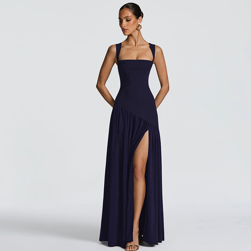 Women Clothing Winter Camisole Slim Solid Color Split Ribbon Dress Women by Ragazza