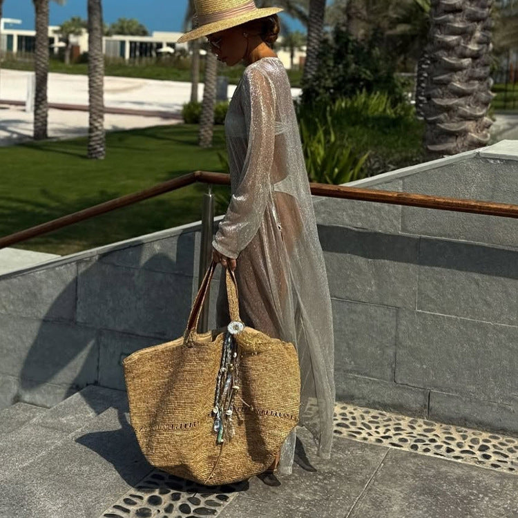 Women Clothing See through round Neck Long Sleeve Split Sun Protection Sexy Dress by Ragazza