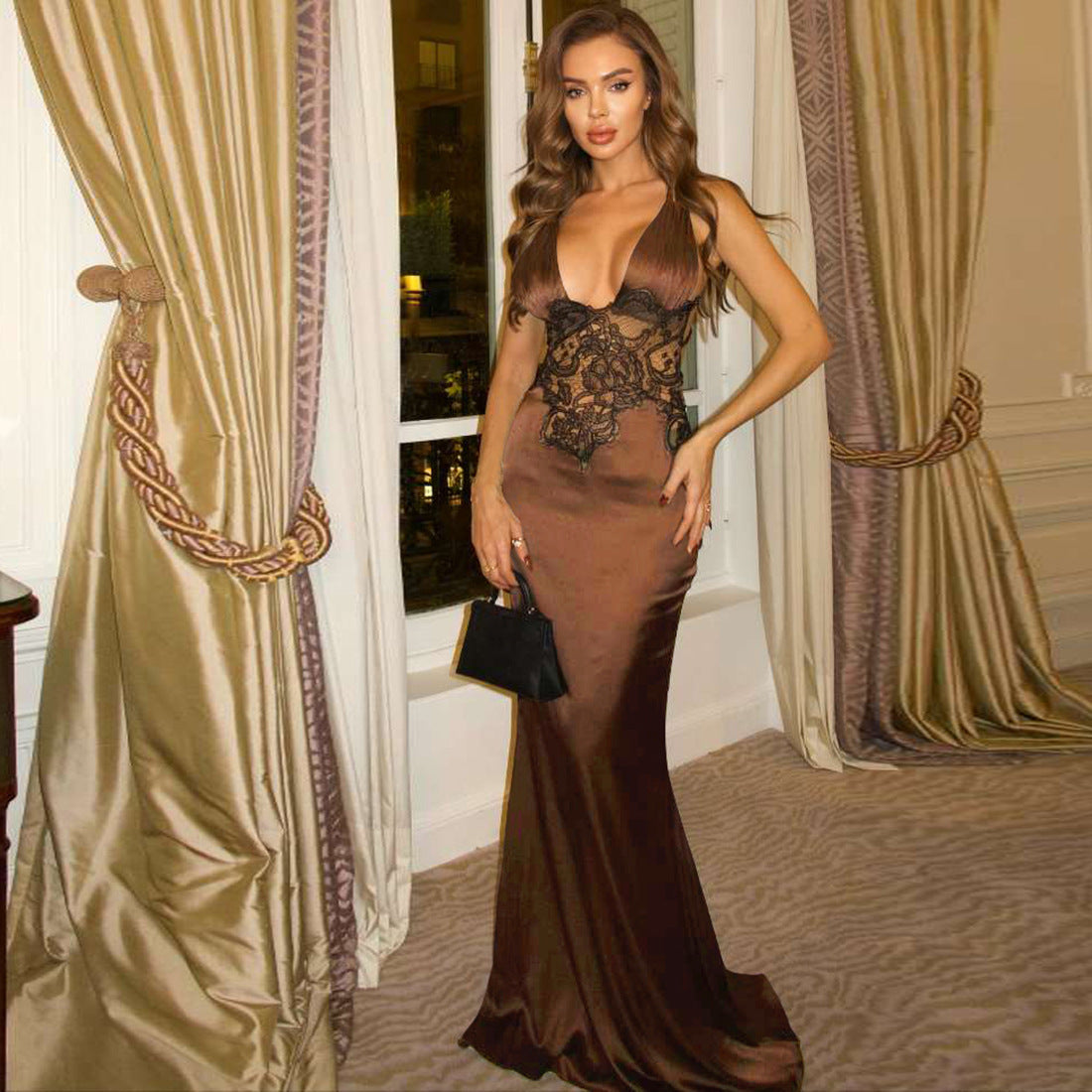 Autumn Winter Women Clothing Deep V Plunge neck Sexy Slim Fit Backless Elegant Dress Women by Ragazza