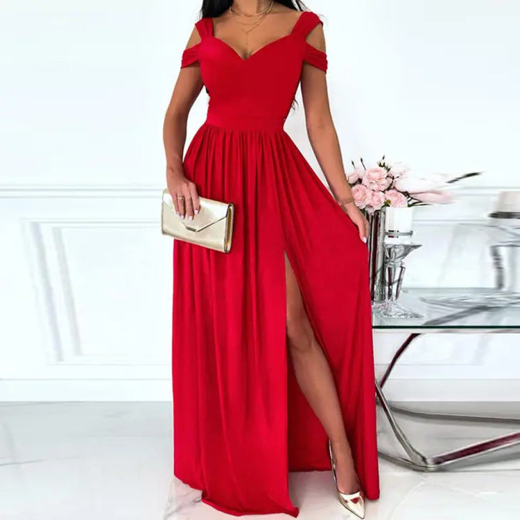 Women Clothing Maxi Dress Printed V neck Elegance Sleeveless Sexy Slit Dress by Ragazza